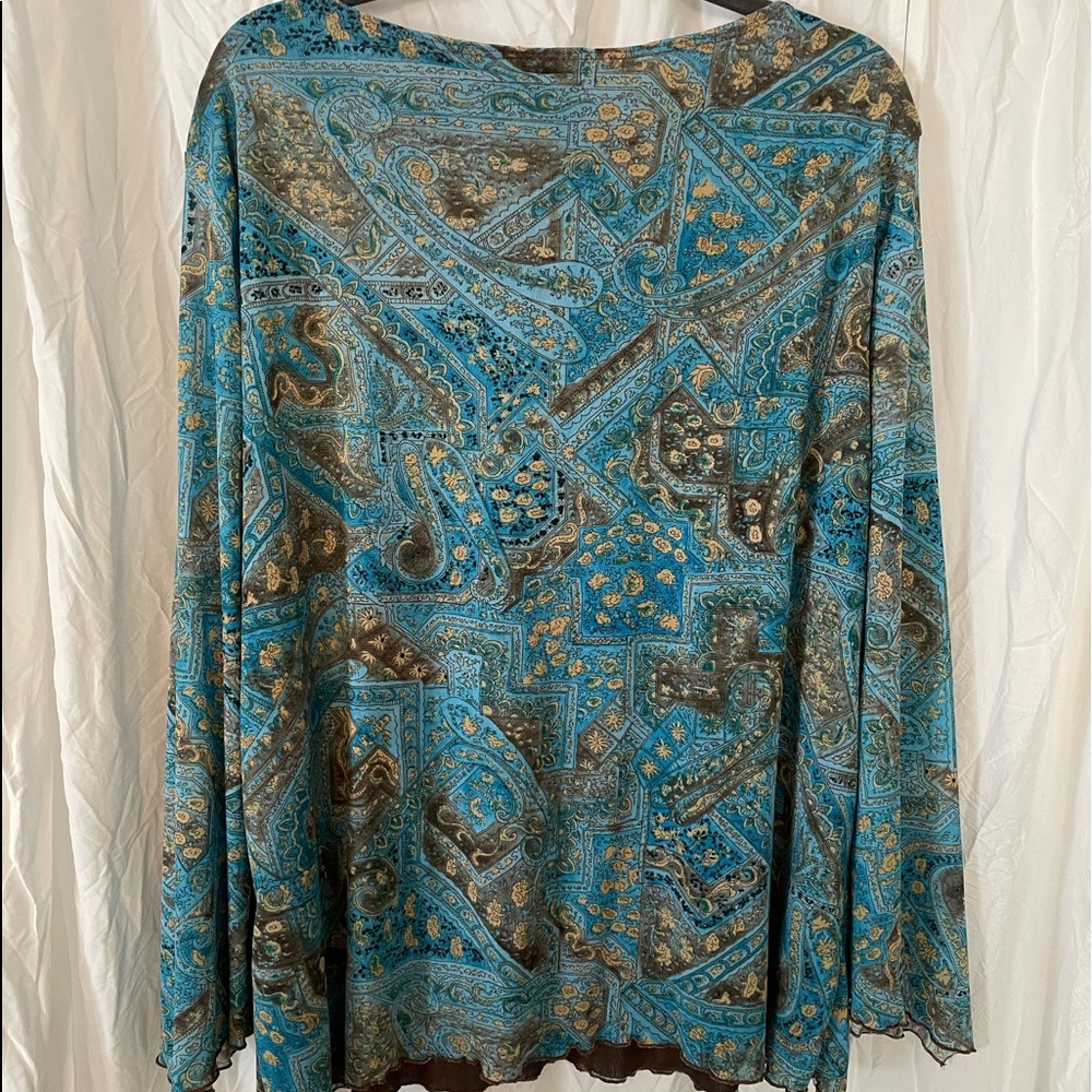 Nicola Woman Turquoise and Brown Paisley‎ Blouse - Picture 2 of 8